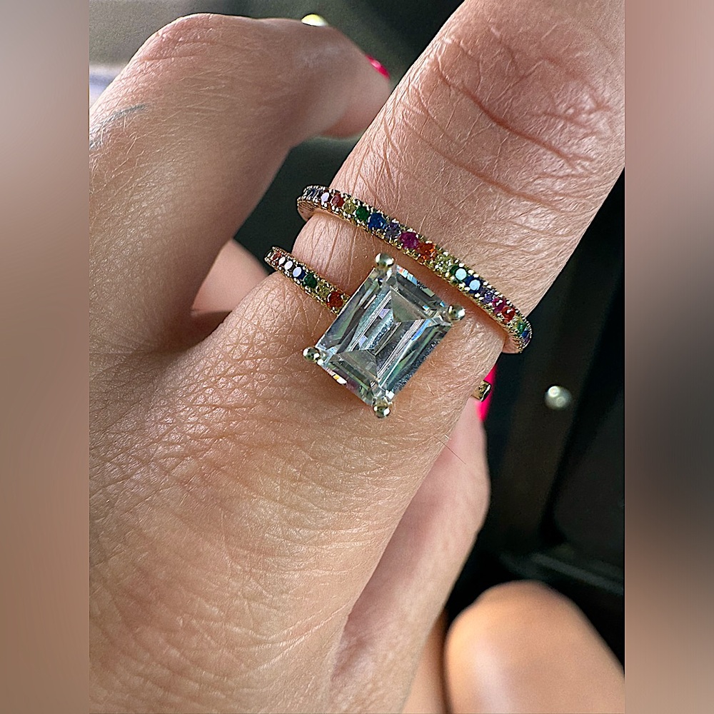 The M Jewelers- The Rainbow Emerald Ring- 18K Gold Vermeil- Cubic Zurconia- Sz-9